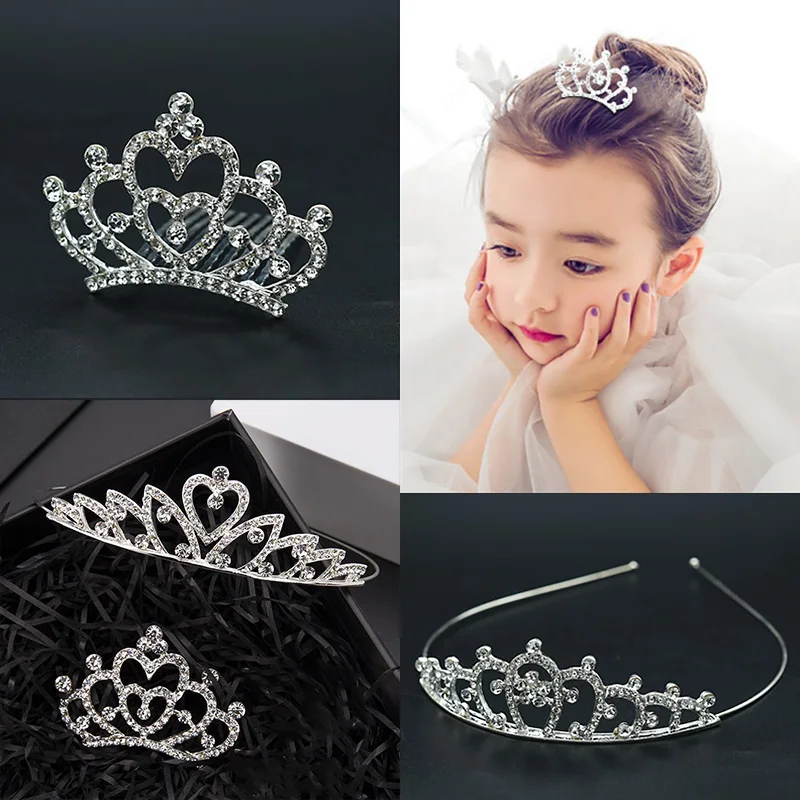 1PC Kids Girls Princess Tiaras Crowns Headband Hair Hoop Bridal Prom Gift Wedding Party Accessories Hair Comb Hair Jewelry