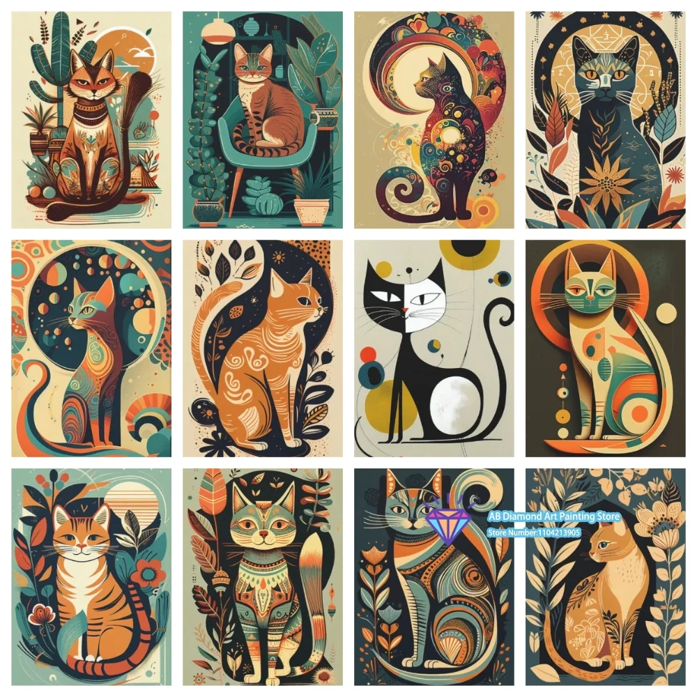 Kubismus Frankreich Katze Abstrakte Kunst Quadratisches Rundes Diamant-Malset 5D DIY Kreuzstich Handgemachtes Kunsthandwerk Heimdekoration Festtagsgeschenk