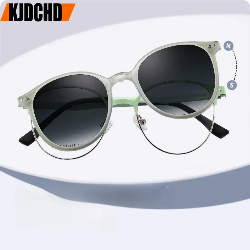 

KJDCHD магнитные поляризационные солнцезащитные очки по рецепту для мужчин и женщин на клипсе в оправе ретро круглые очки для чтения оптические очки UV400