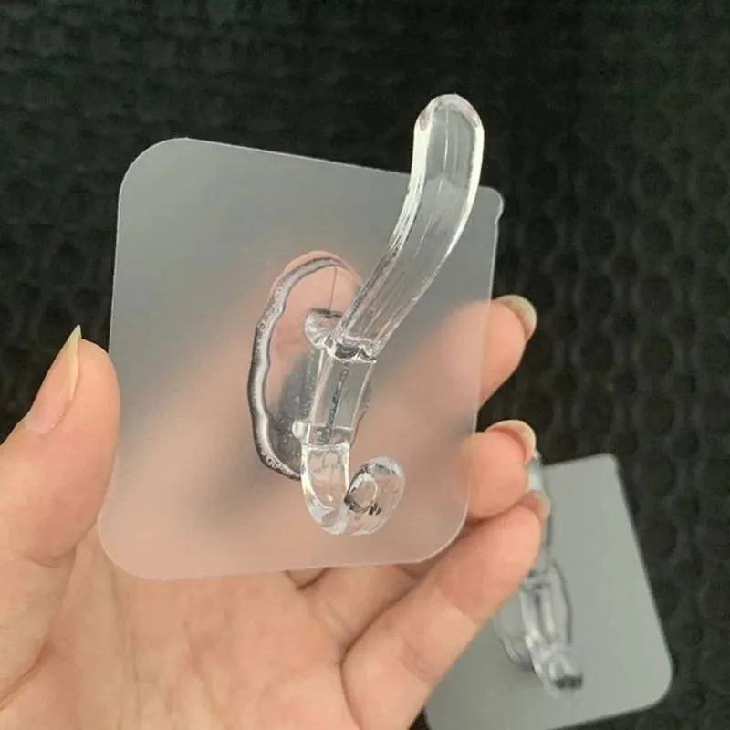 10 pcs Adhesive Transparent Seamless Hooks Practical Hooks Hanger with Double Hooks Reusable for the Drill-free Wall