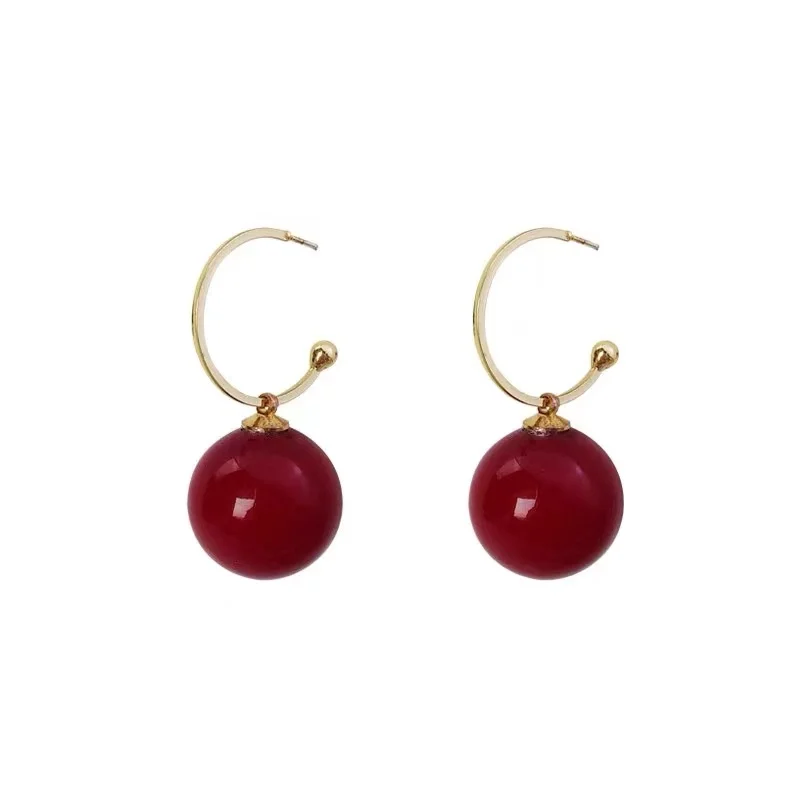 Red Pearl Hoop Earrings Korean Style Large Temperament Net Red Simple Earrings Jewelry Christmas  Trend Vintage Fashion