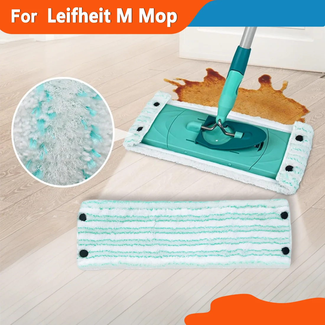 4 pcs/6 pcs White Green Stripe Mop Refill Pads Compatible for Leifheit M Mop Washable Wet‑Dry Home Commercial Holiday Cleaning