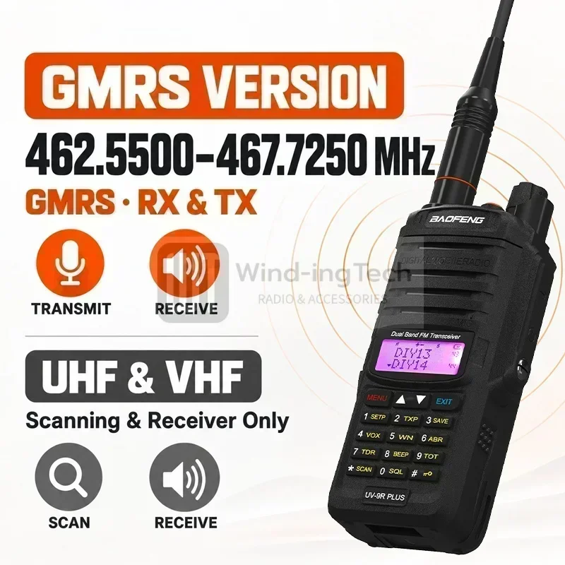 Baofeng UV-9R Plus GMRS Radio IP67 UHF/VHF 31-54CH DIY Repeater 462.5500-467.7250MHz Long Range USB-C 128CH NOAA UV-9G Ham Radio