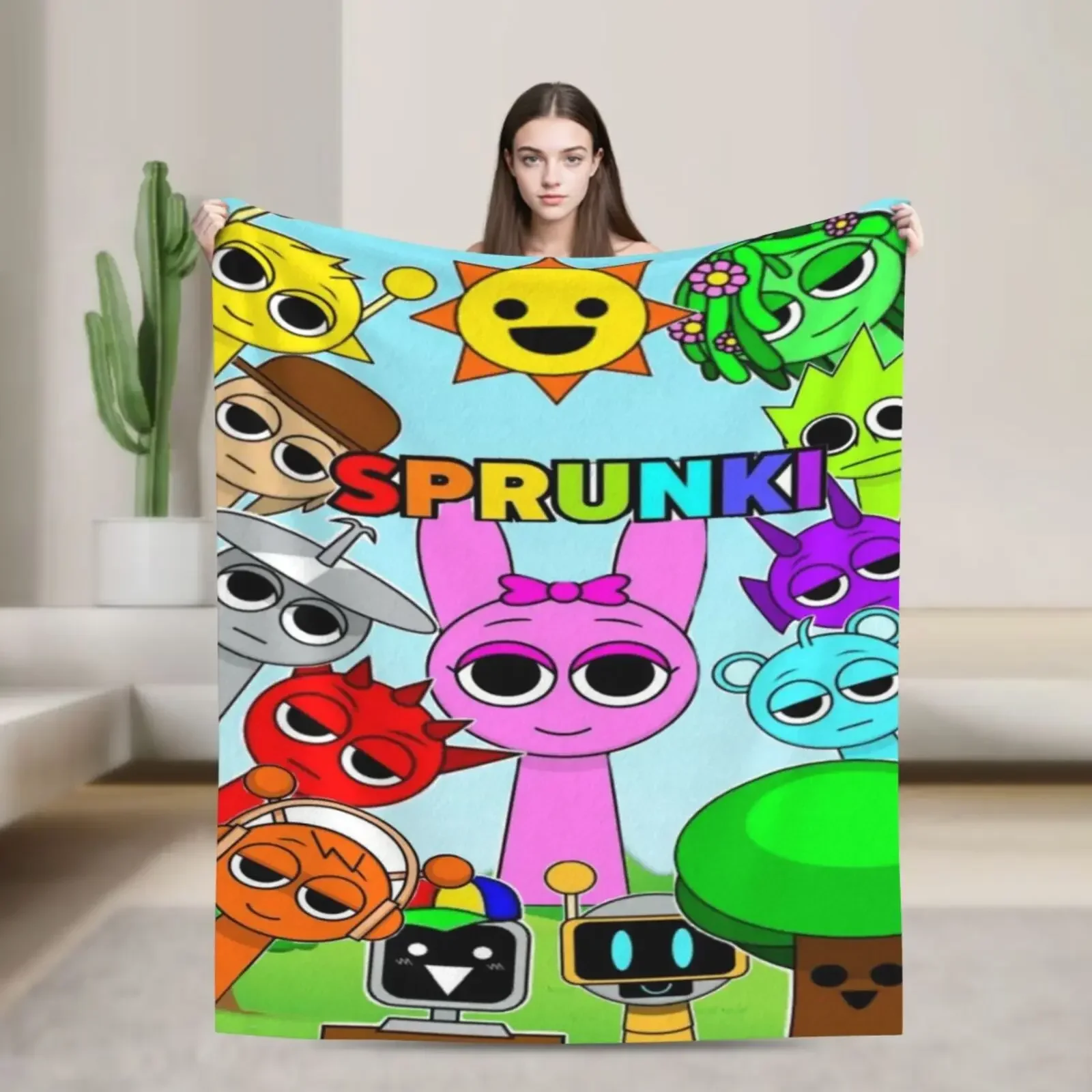 

Очень мягкое одеяло на тему игры Sprunki, теплое фланелевое одеяло с забавным рисунком для дивана, спальни, гостиной, домашнего декора