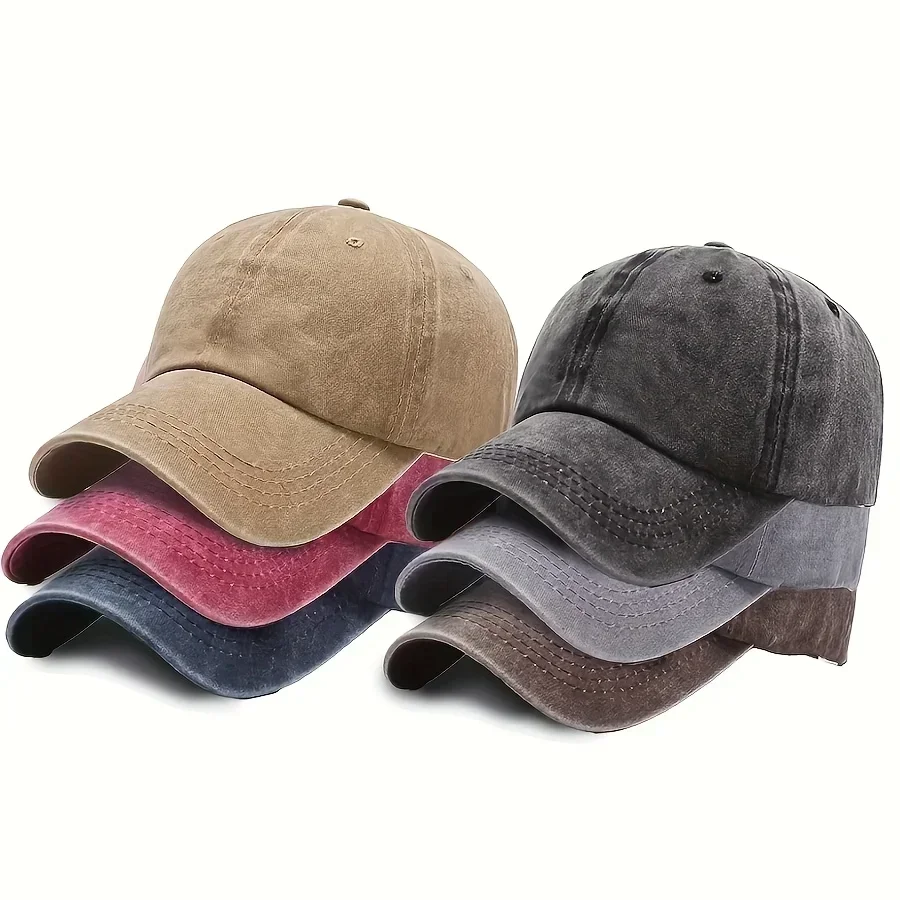 6pcs Vintage Distressed Low-Top Adjustable Baseball Caps for Women & Men - Lightweight Polyester, Snapback Closure