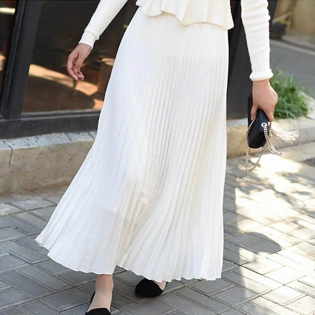 

Pleated Half Skirts Women Summer Elegant High Waist Long Skirt Female Autumn Fashion Plus Size Streetwear faldas para mujeres