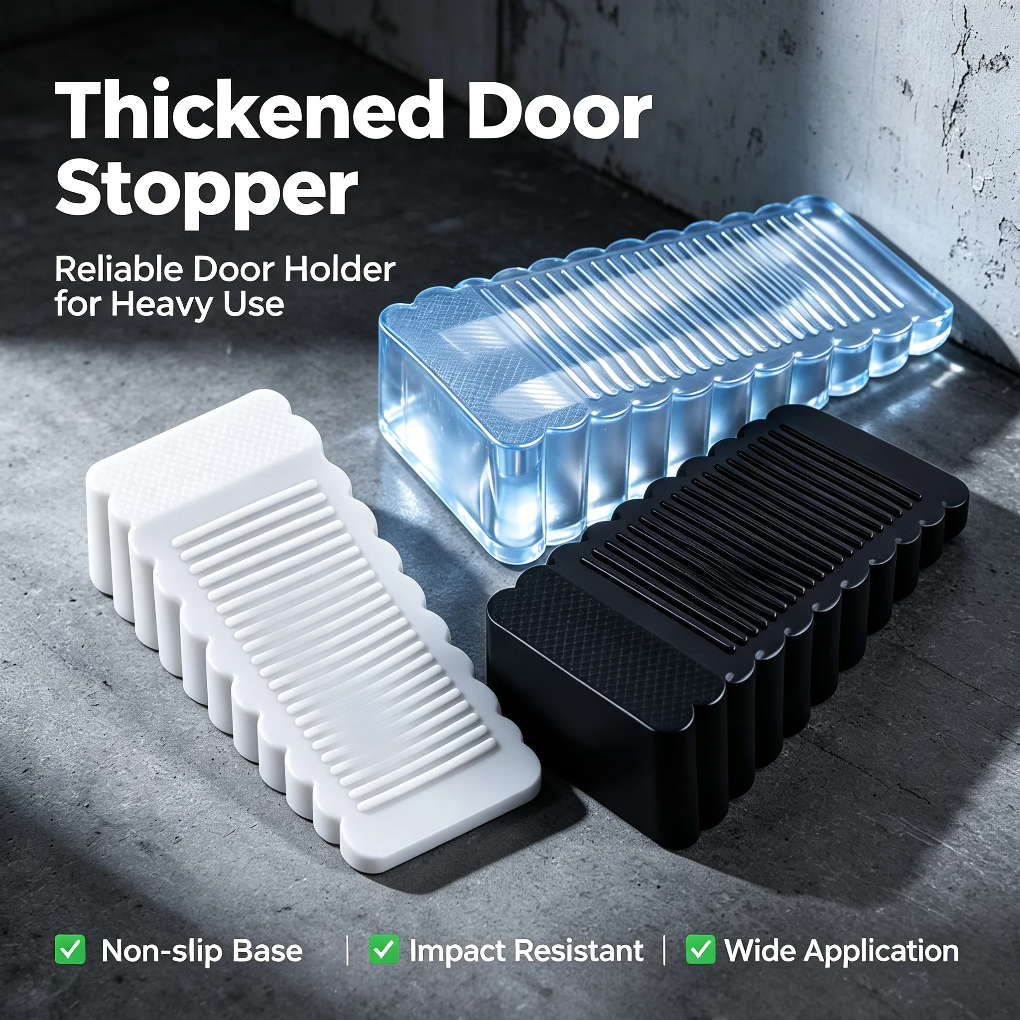 Rubber Silicone Door Stop Retainer Block No-Drill Safety Impact Resistant Wedge Stopper for Home Office Door Guard