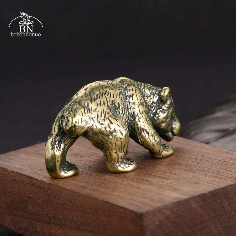 Brass Cute Small Bear Statue Office Desk Ornaments Decorations Crafts Collections Animal Figurines Miniatures Children Toy Gifts