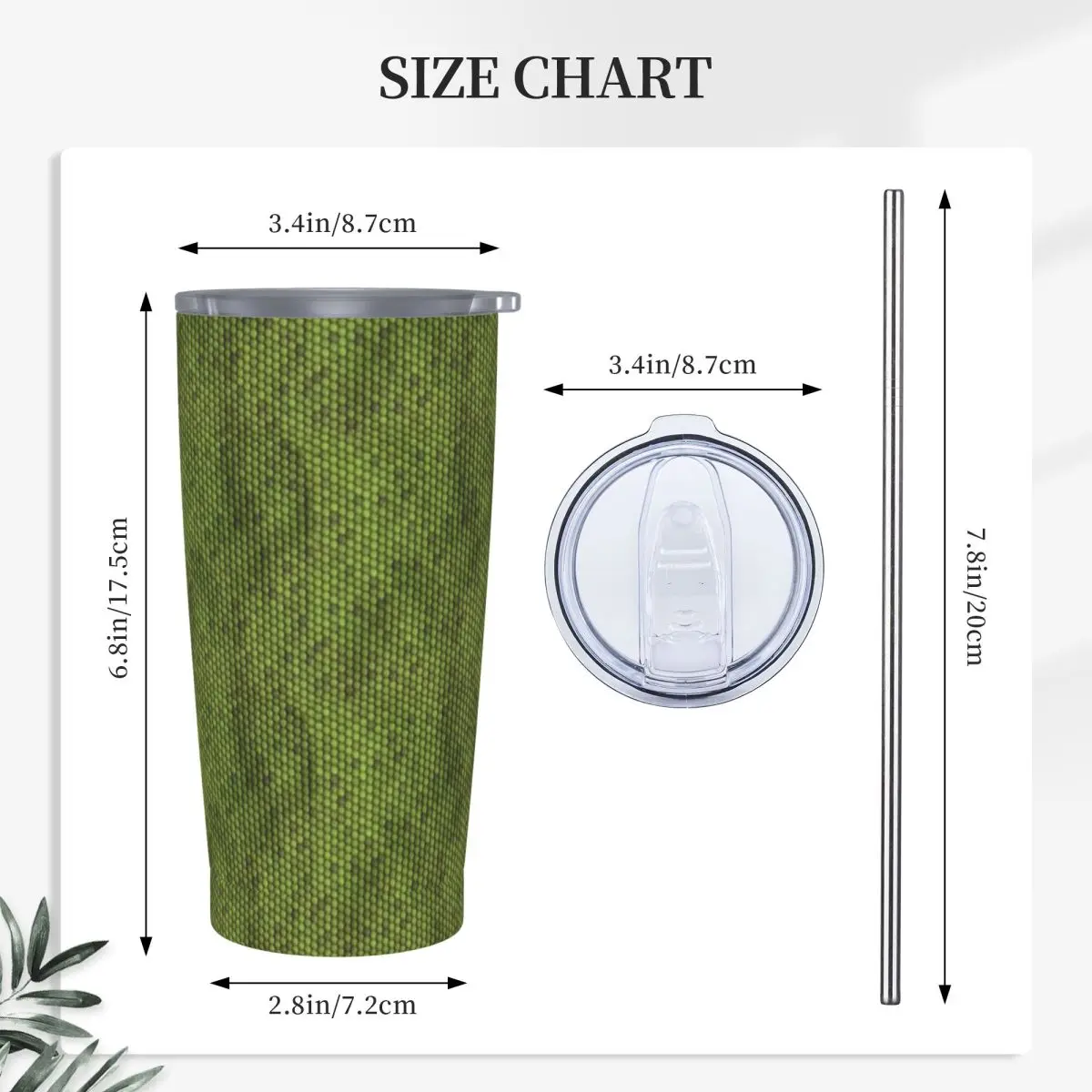 Green Lizard Skin Pattern Design Stainless Steel Tumbler Vacuum Insulated Mugs Thermal Cold Bottle Straw With Lid 20oz