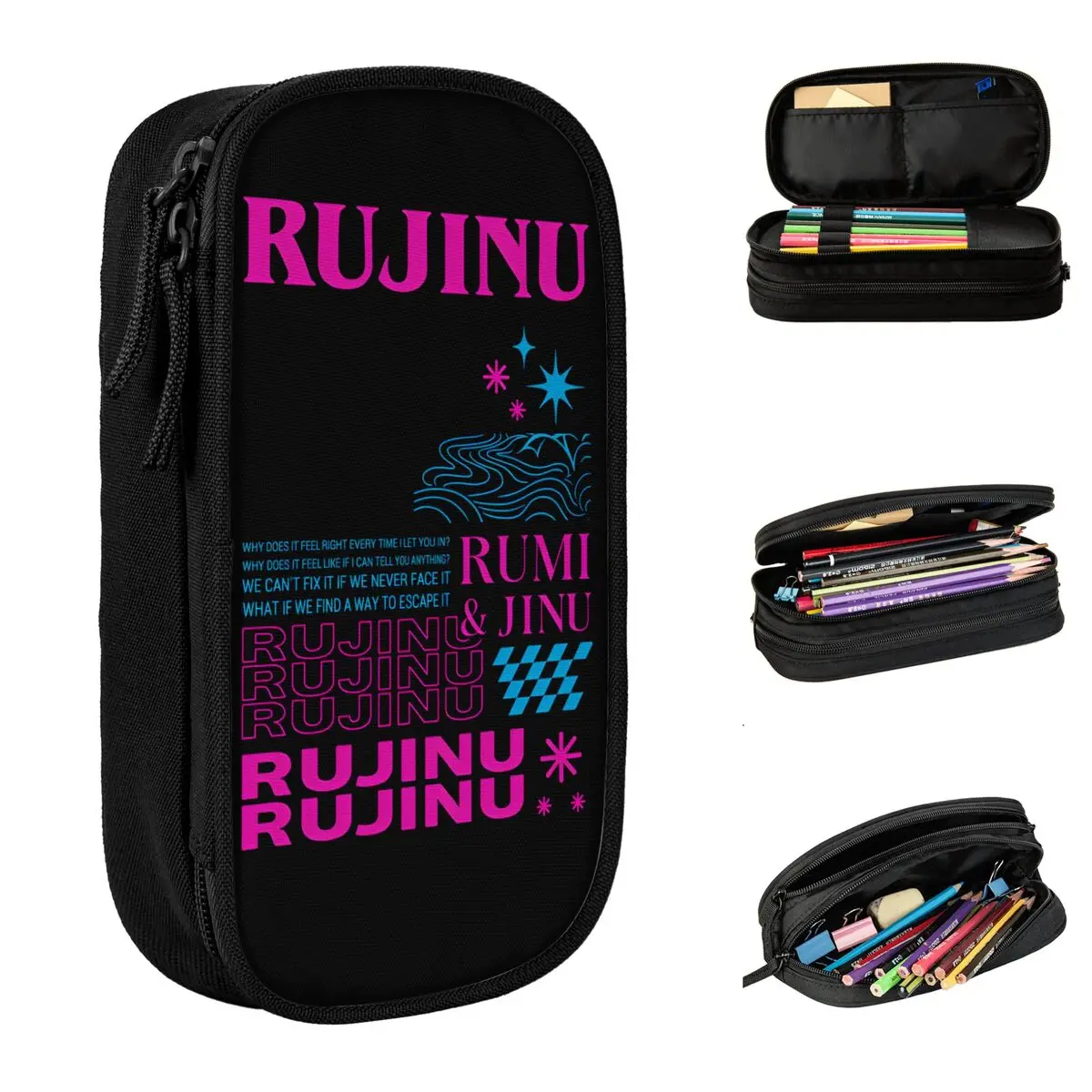 

Kpop Demon Hunters Animation Pencil Case Huntrix Saja Boys Double Layer Pen Box Vintage College School Pencil Cases Supplies