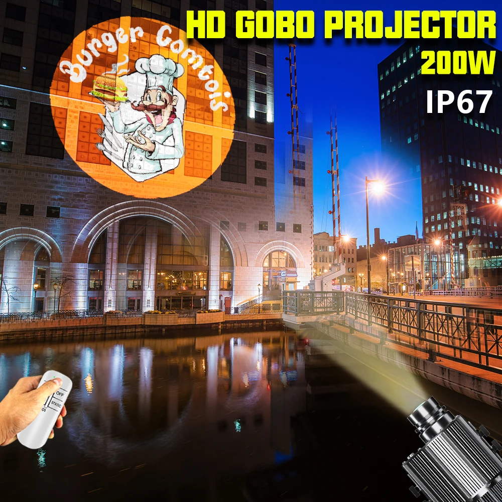 

Customed Gobo 200W Advertising Light Parties Outdoor Waterproof IP67 Image Rotational Led Logo Projector On Shop Entrance Floor