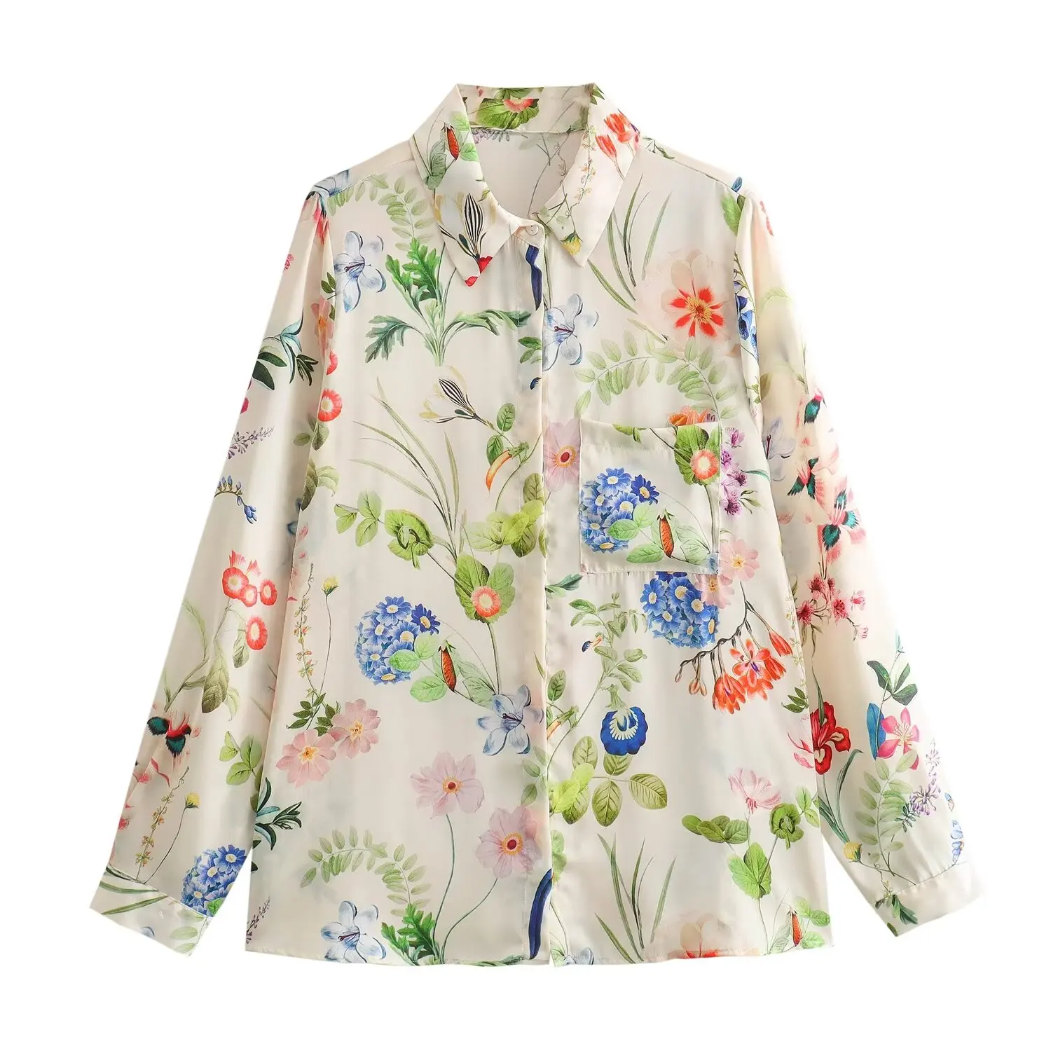 Tangada 2024 Women Pocket Flowers Shirt Long Sleeve Chic Female Loose Shirt Tops 6X0179