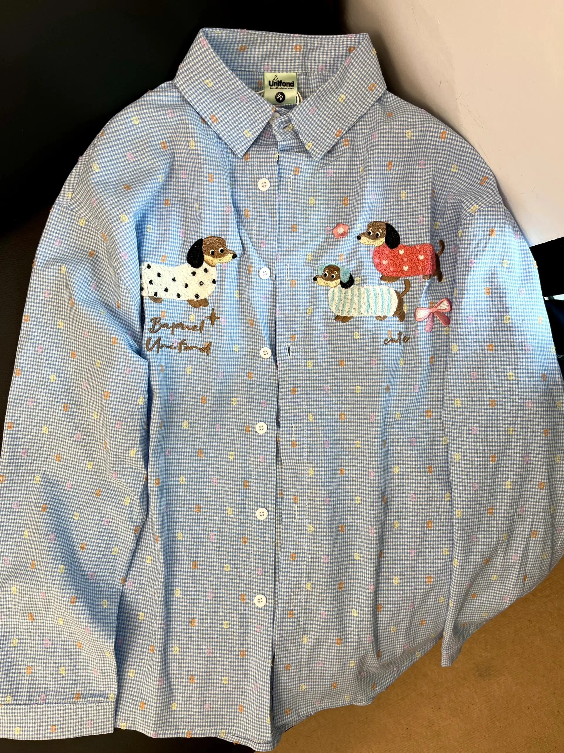 

Милая женская рубашка в японском стиле в клетку с вышивкой, свободного кроя, с длинным рукавом, универсальная, для повседневной носки, маленький размер