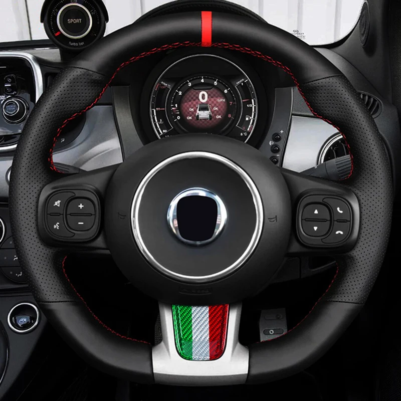 Real Hard Carbon Fiber For Fiat 500 Abarth 595 2020 2021 2022 2023 Accessories Carbon Car Steering Wheel Bottom Trim Sticker