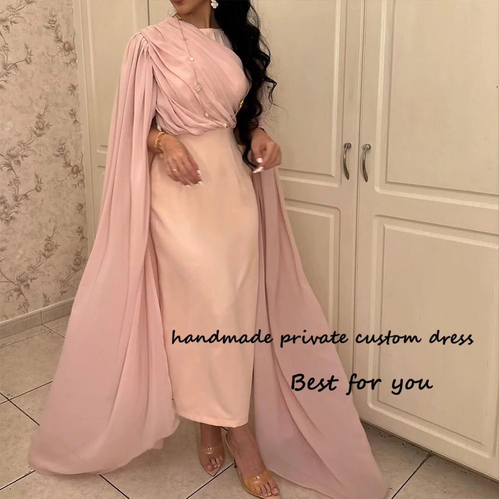 

Dusty Pink Mermaid Evening Dresses for Women Sleeveless O Neck Arabian Dubai Prom Dress Floor Length Formal Occasion Gown