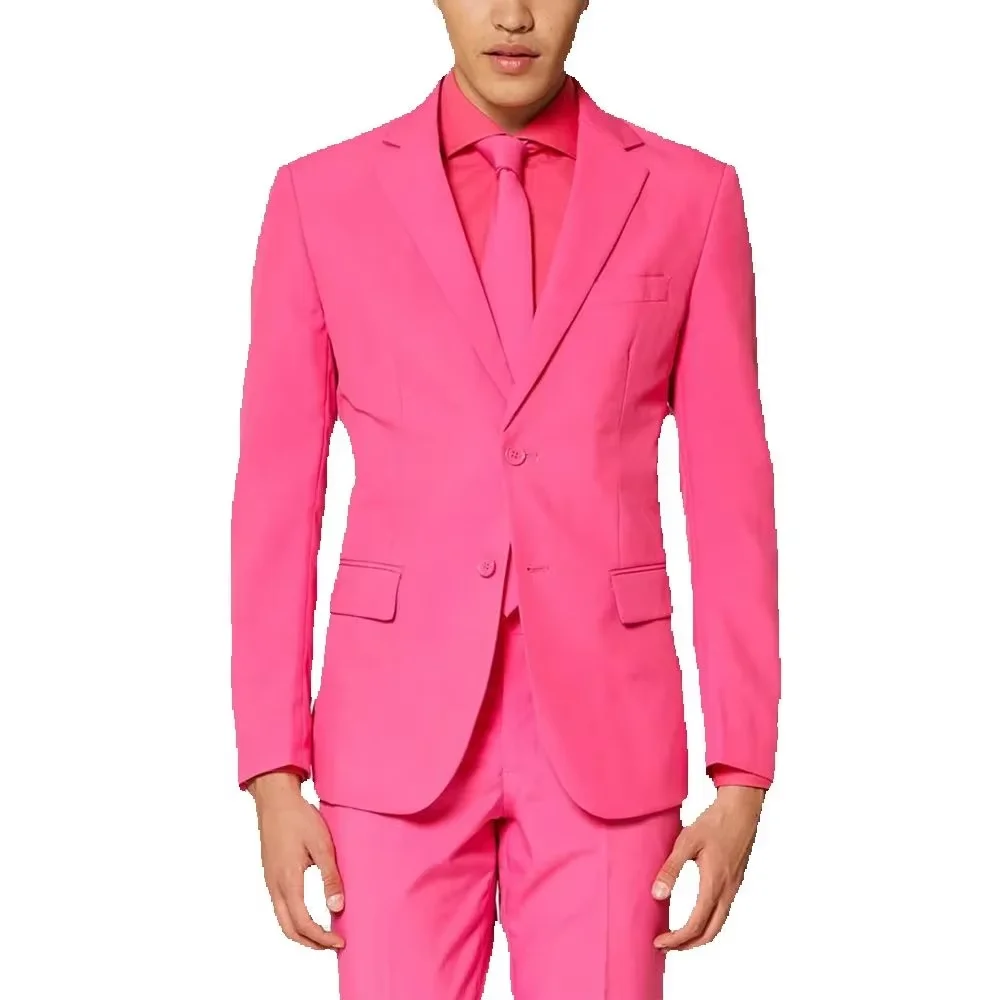 

Summer New Style Pink Men Suit Single Breasted 2 Pieces Jacket Pants Social Party Work Commute Male Clothing