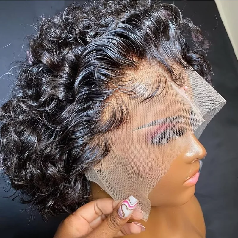

13x4 Water Wave Pixie Cut Bob Wigs For Women 100% Human Hair Wigs Bob Natural Hair Line Pre Plucked Lace Front Wigs Human Hair