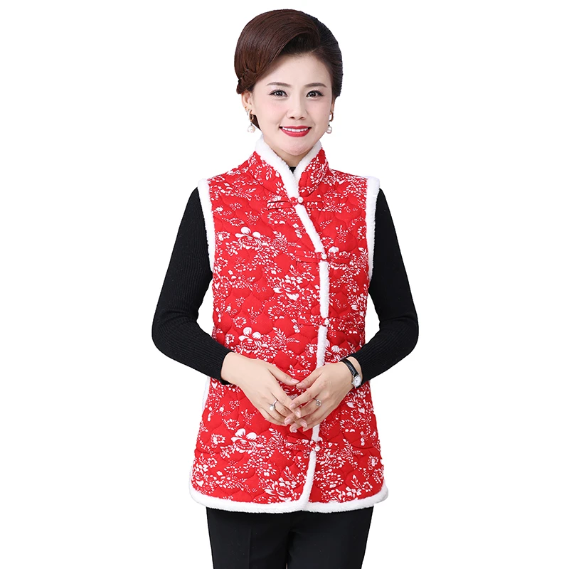 

Женский жилет на подкладке с цветочным принтом, осень-зима, новая теплая куртка на пуговицах в азиатском стиле для мамы в стиле ретро