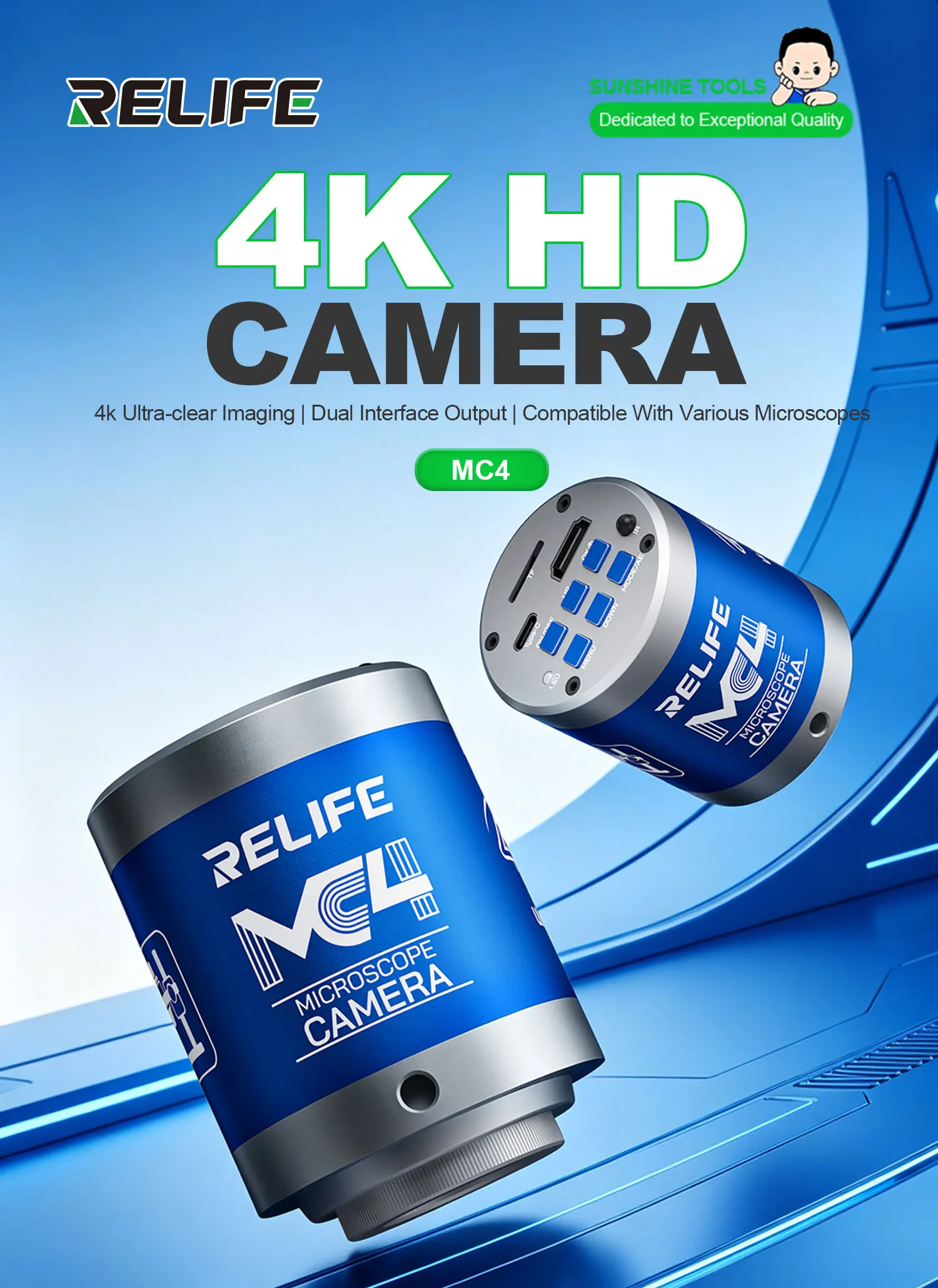 RELIFE MC4 4K HD Camera Type-C 8-megapixel Microscope Camera For Phone Tablet PC PCB IC Soldering Repair