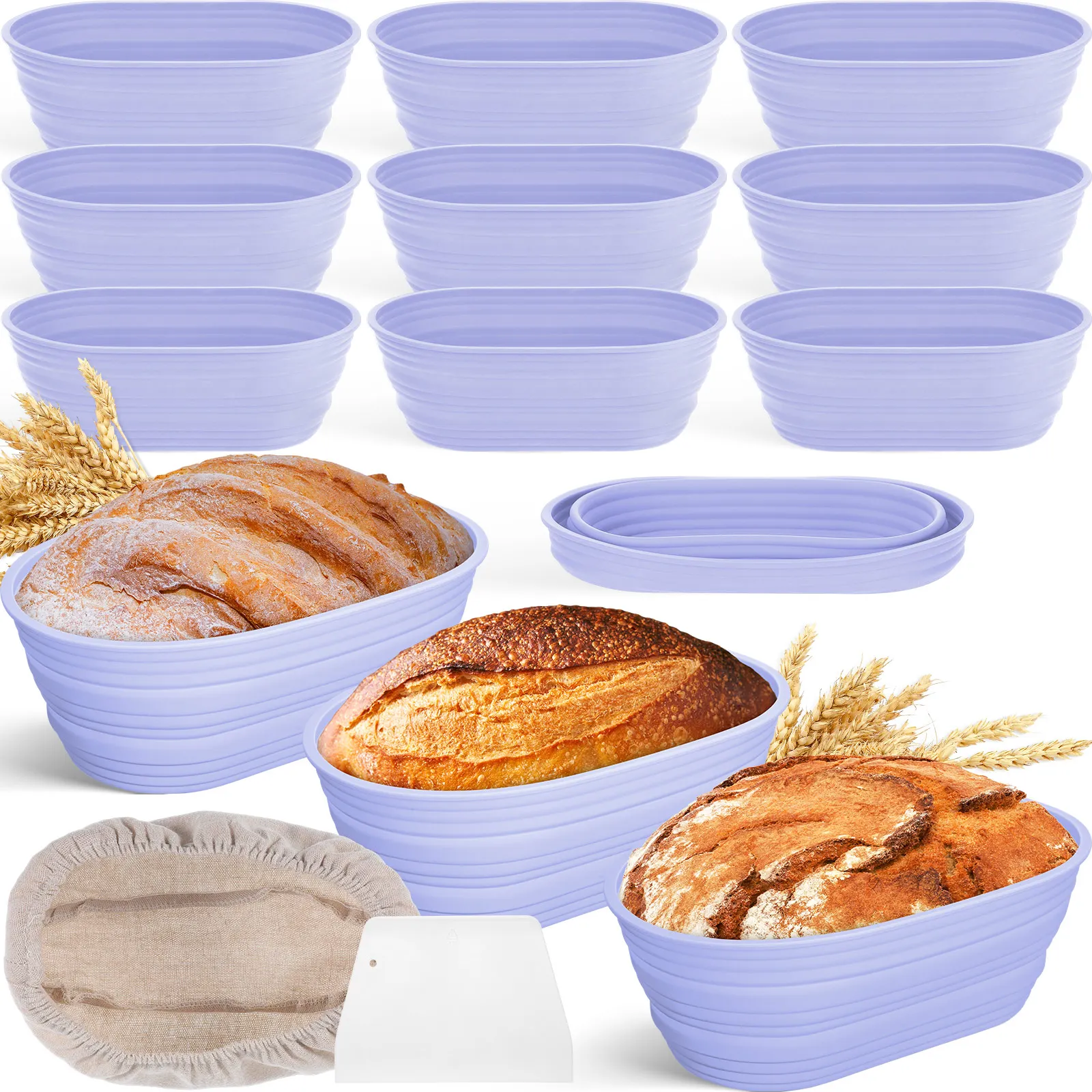 

9 Pack Oval Bread Proofing Basket Silicone 10 Inch Collapsible Sourdough Bread Baking Supplies Dough Proofing Bowl