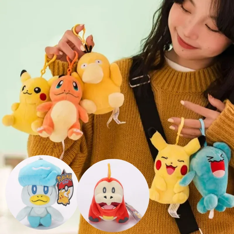 Anime Pokemon Pikachu Mew Snorlax Eevee Bulbasaur Psyduck Kawaii Wypchana pluszowa zabawka Torba szkolna Plecak Breloczek Lalka Prezent