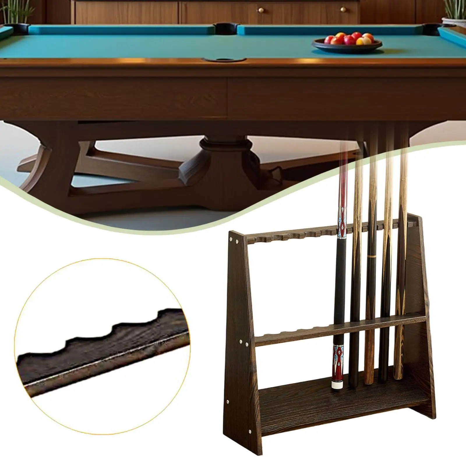 Standing Pool Cue Rack Thick Wood Double Slots Cue Holder for Billiard Accessories Bar Storage