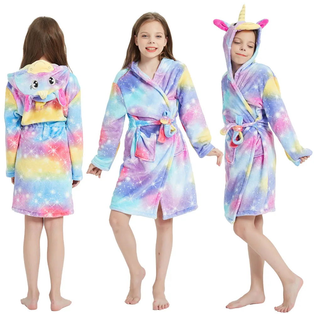 Kids Bathrobe for Girl Children Clothing Girl Flannel Bath Robe Clothes Boy Cartoon Night Robe Kids Pajamas For Girl 3-14 Years