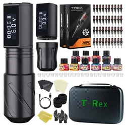T-Rex Professional Tattoo Gun Kit Cordless Rotary Tattoo Machine Pen Kit with 2 Replaceable Batteries for Long Runtime