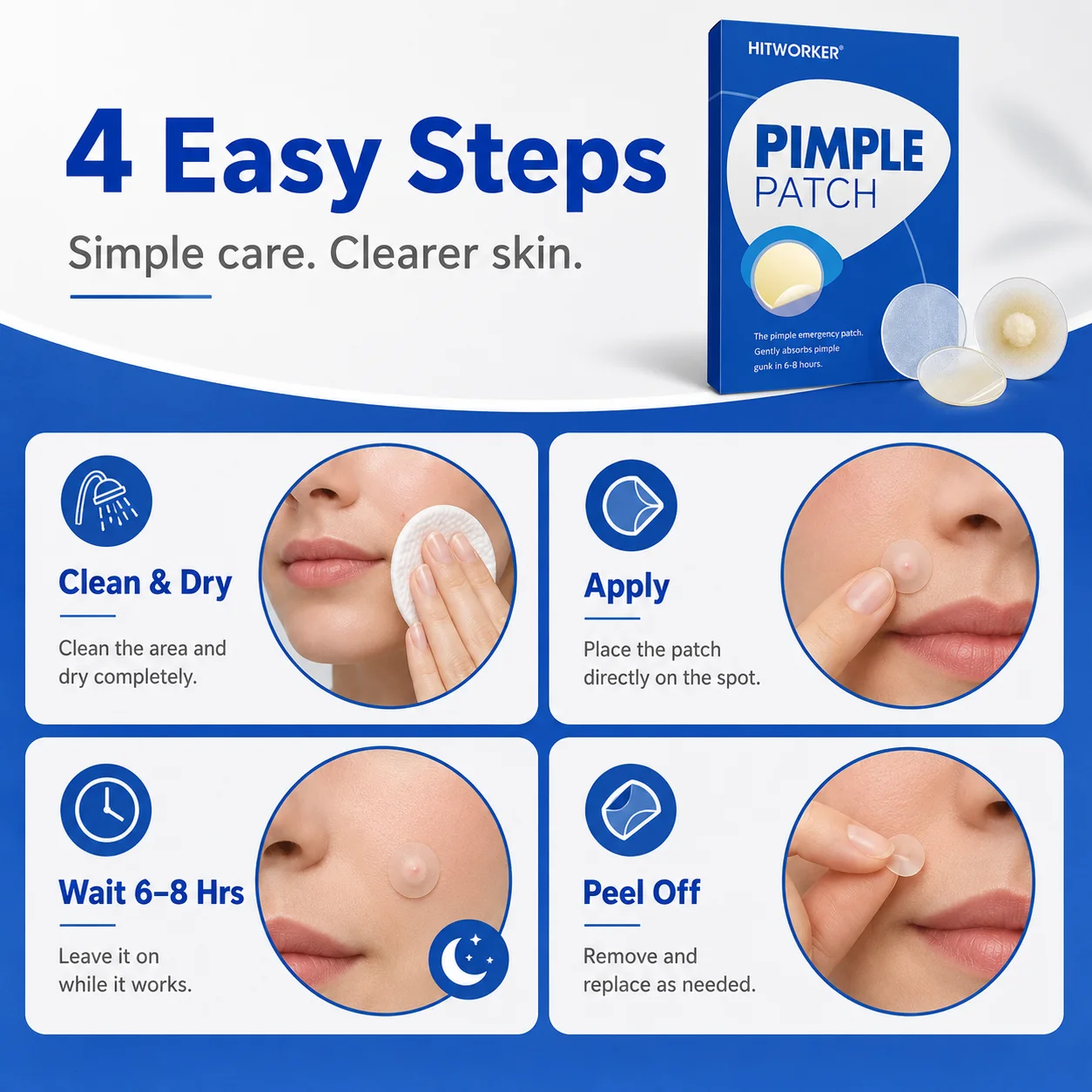 360PCS Hydrocolloid Pimple Patches for Face, Clear Round Mixed Size Blemish Cover Stickers, Facial Spot Patches