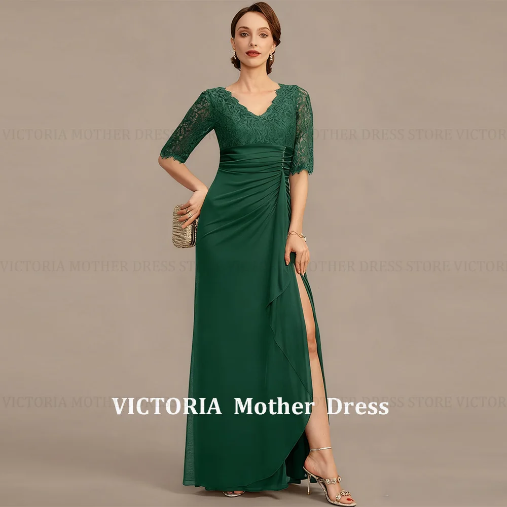 VICTORIA Customized Fashion Mother of the Bride/Groom Dress Chiffon Mermaid V-Neck Lace Pleated Long Wedding Guest Party Gowns