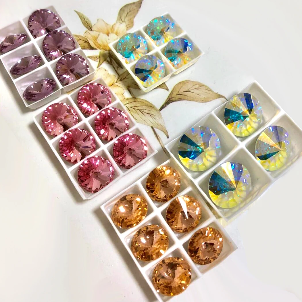 Kryształki Rivoli K9, okrągłe, szpiczaste kamienie diamentowe, kolorowe koraliki, kryształki do rękodzieła, zdobienia paznokci, ubrań i biżuterii.