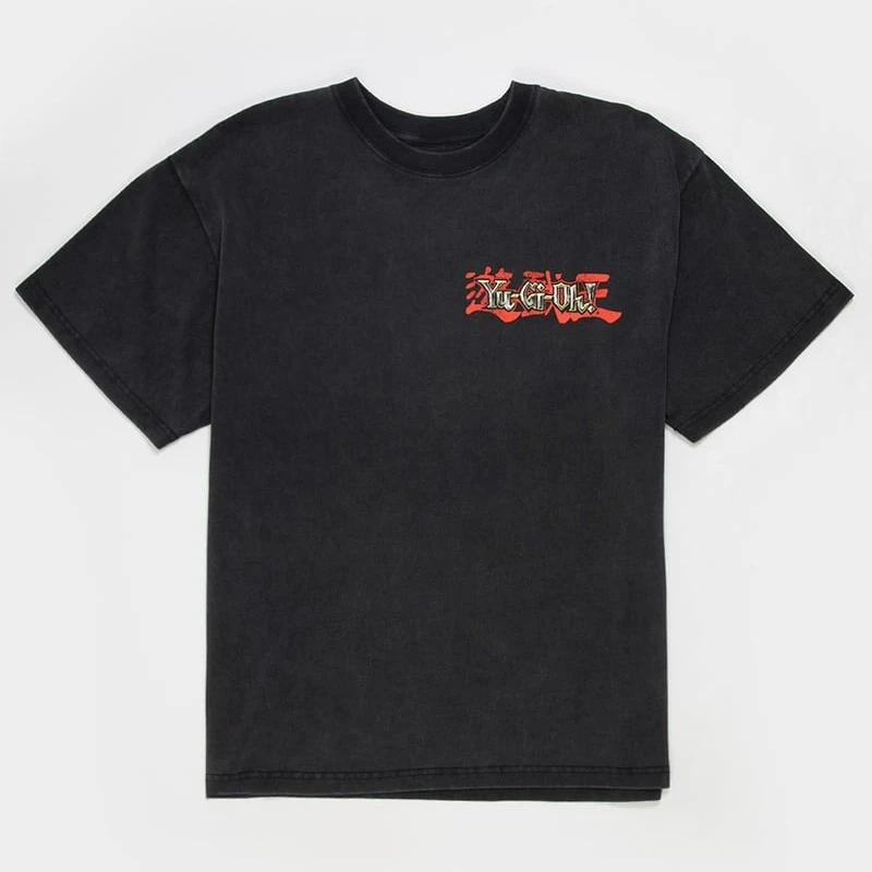 Yu-Gi-Oh Dark Magician Print Vintage Wash Graphic T-Shirt Japanese Text Anime Cartoon Men Women and Kids Short Sleeve Streetwear