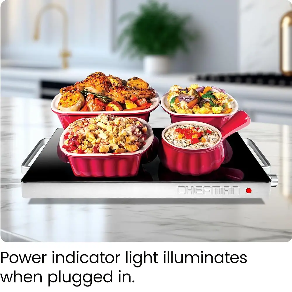 Compact Glasstop Warming Tray With Adjustable Temperature Control Perfect For Buffets, Restaurants, Parties, Events, Home