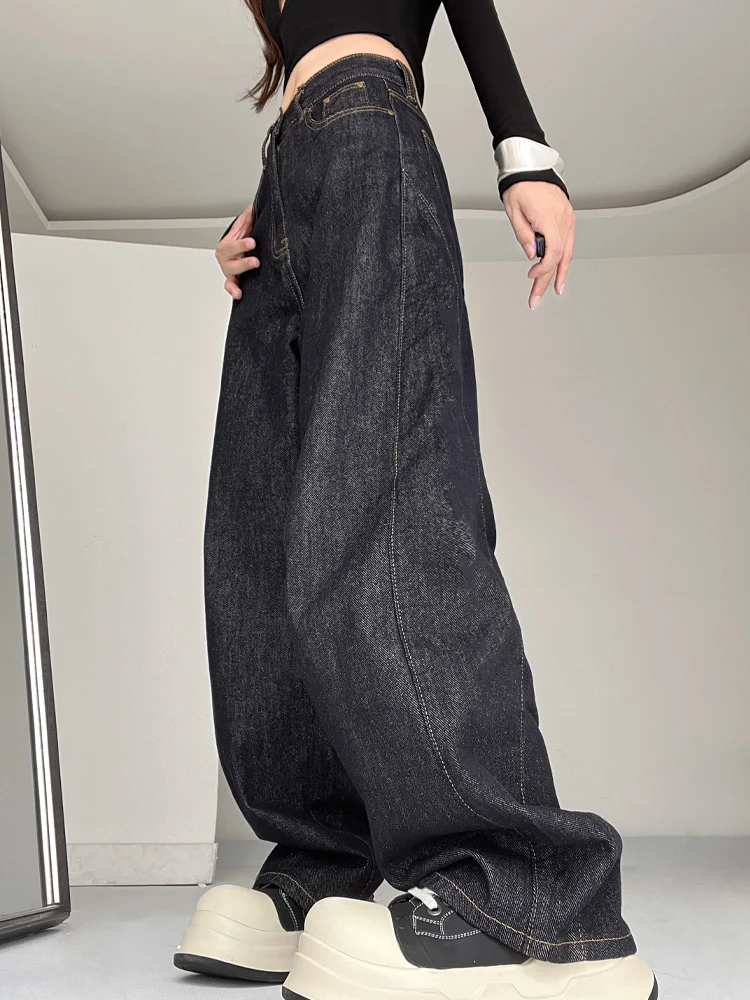 

Джинсы в стиле ретро American Street Sle Pear aped, женские свободные широкие длинные брюки, брюки длиной до пола, с низкой талией, глубокий цвет