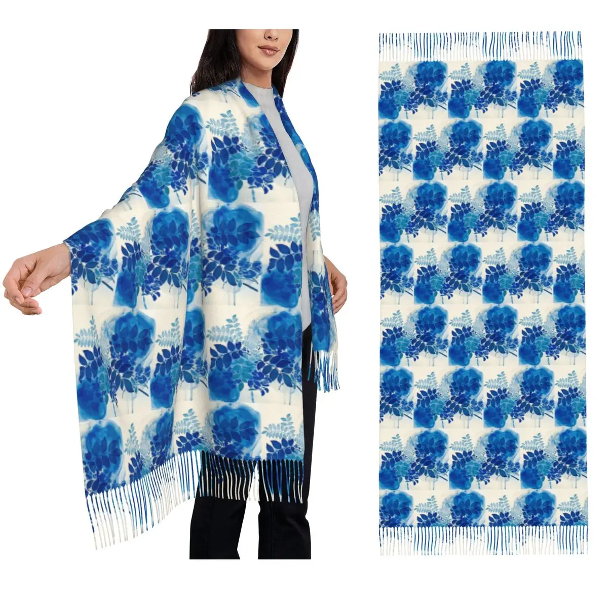 

Букет Bleu Abstraiabstract Синий Букет Шарф Шарфы с кисточками Женские мягкие теплые шали и накидки Большая осенне-зимняя шаль