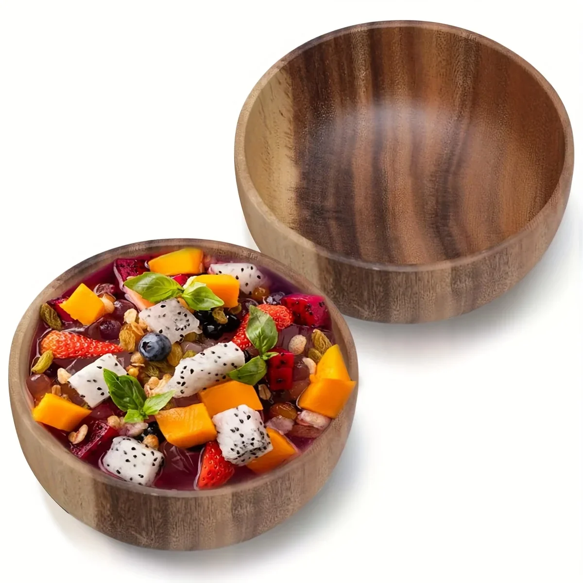 

Acacia Wooden Salad Bowls Set Of Individual BowlsWth Food Safe Wood Coating | Jointless Plates Type Bowl For Food
