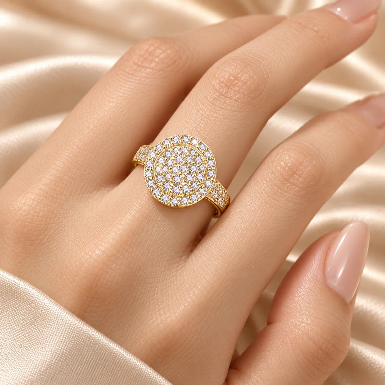 5A Cubic Zirconia Round Pave Ring Full Stone Band Plated Copper Statement Ring K White 14K Golden Fashion Jewelry Gift for Women
