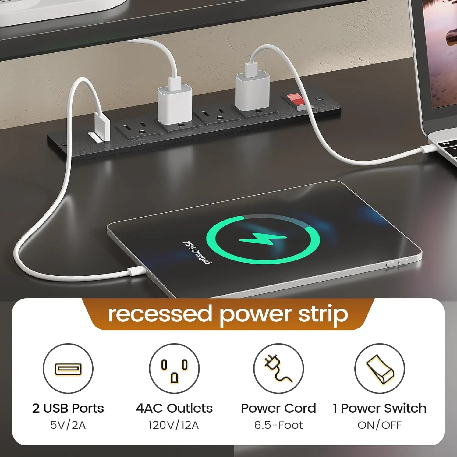 66" Home Office Desk with File Drawer & Power Outlet, Corner Gaming Computer Desk with Led Lights, Monitor Shelf and Printer Sto