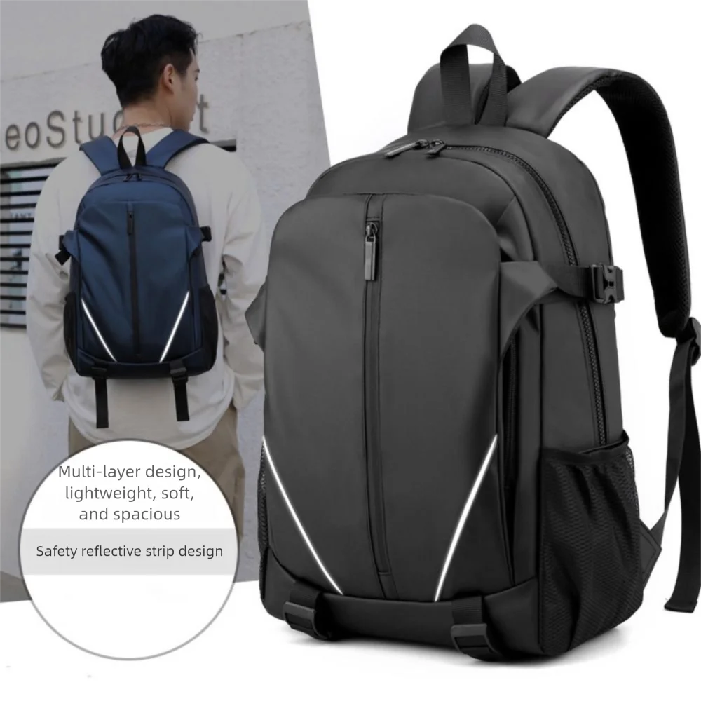 

Large Capacity Business Backpack Waterproof Wide Straps Travel Laptop Rucksack Wear-resistant with Reflective Strip