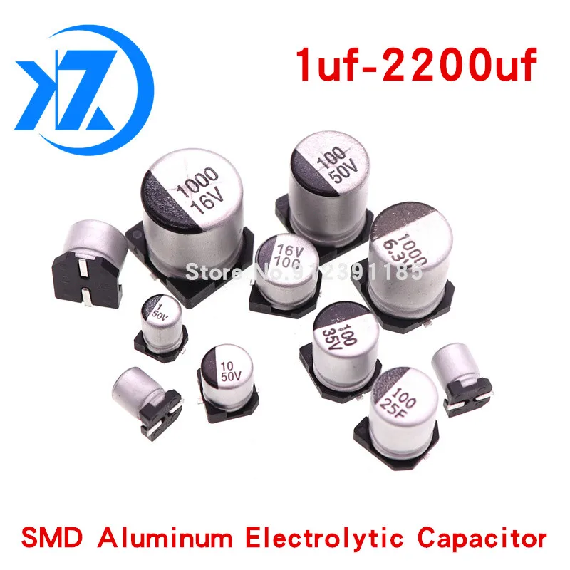 10pcs SMD Aluminum Electrolytic Capacitor 6.3V 10V 16V 25V 35V 50V 63V 1UF 10UF 22UF 33UF 47UF 100UF 330UF 470UF 1000UF