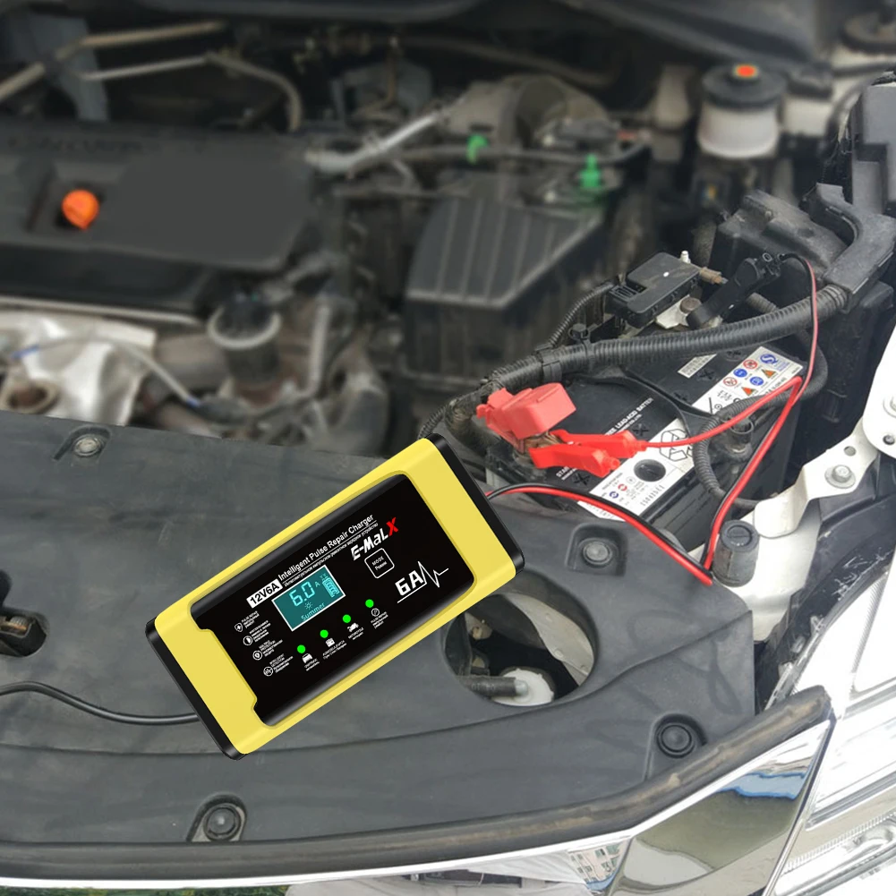 Chargeur intelligent pour motos électriques 6A 12V, unité de charge de batterie de voiture et de moto pour Batteries au plomb AGM GEL