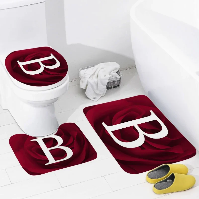 3pcs Letters and wreaths home bathroom floor mats Bath mat modern bathroom accessories rug Toilet mat Bathtub anti-slip carpet