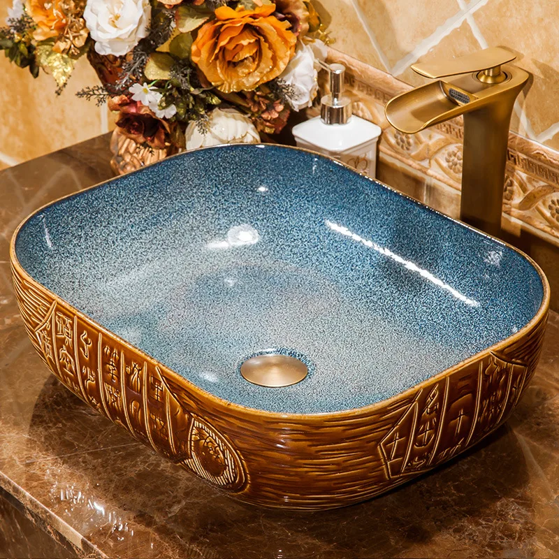 

Jingdezhen Ceramic Art Table Basin Wash Basin Rectangular InterPlatform Basin Washbasin Bathroom Hotel Inter-Platform Basin Sink