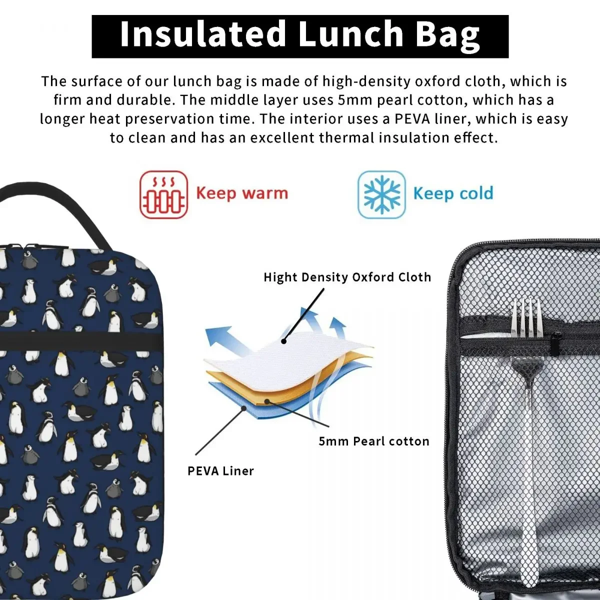 Sac isotherme portable pour femme, sacs à lunch, fourre-tout isotherme, motif de pénis mignon, variante bleu foncé, travail et école pour enfants