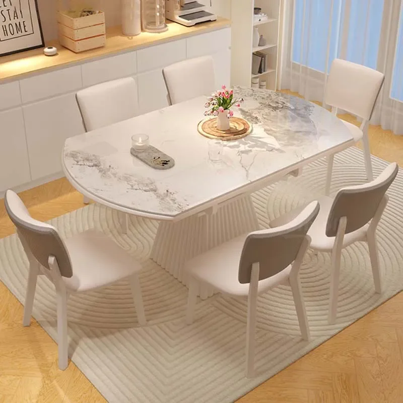 

Extendable Long White Table Kitchen Multifuctional Design Luxury Dining Table Round Nordic Mesa Redonda Comedor Modern Furniture