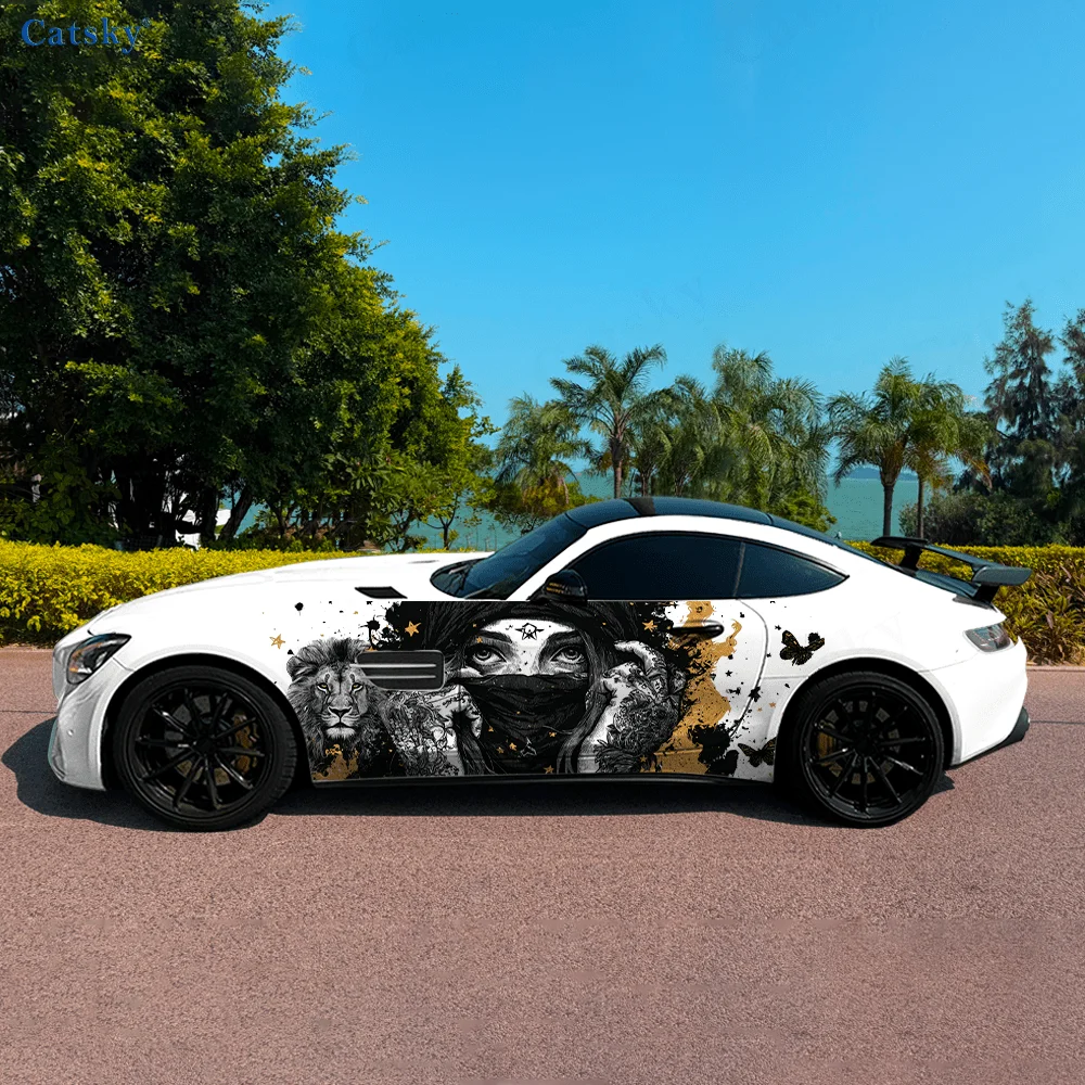 

Mysterious Flaming Girl Lion Car Side Sticker Decor,PVC Waterproof Scratch Resistant Decal,Car Protection,Auto Accessories Gift