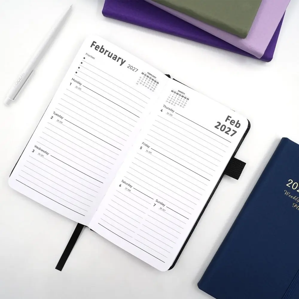 

English 2026 Schedule Planner Notepad Pu Leather 12 Months To-do List Notebook Wear-resistant Portable Diary Writing Pads