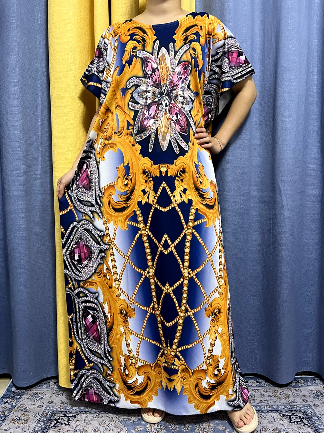 Abayas musulmanas para mujer, ropa de algodón con estampado Floral, cuello redondo, mangas cortas, estilo africano, holgada, 2023