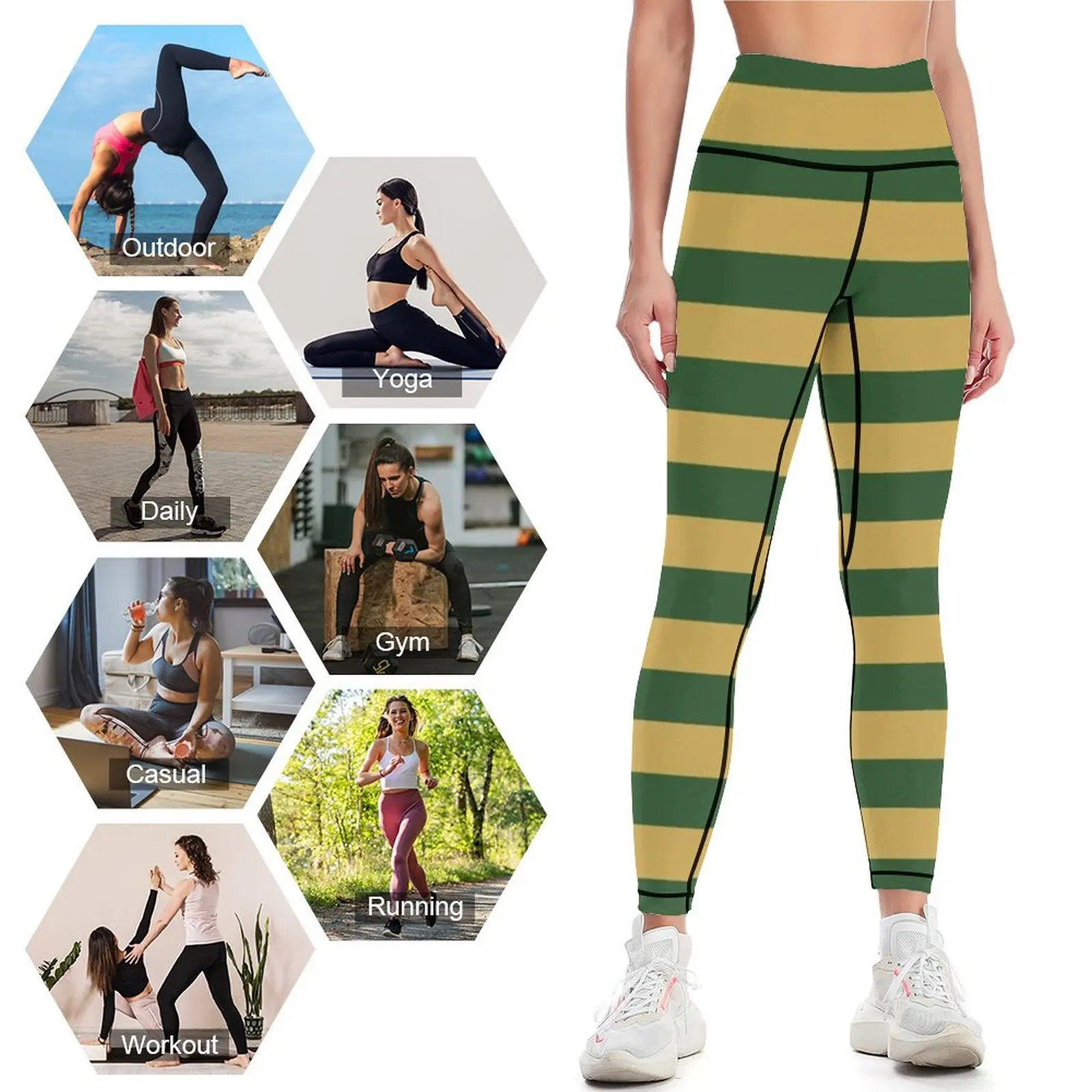 Leggings horizontais pequenas de PINE Verde e Dourado para mulheres, Push Up Joggers para ginásio, roupas esportivas para mulher