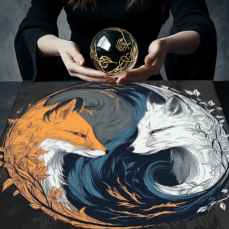 Mystic Wolf and Fox Yin Yang Art Print Modern Forest Spirit Duo Wall Decor for Home Office